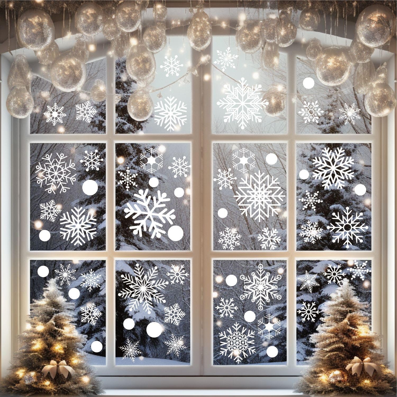 White Snowflakes Window Clings - 8 Sheets 152 Pcs Christmas Snowflake Window Clings Decal Stickers Decor for Glass Windows Class