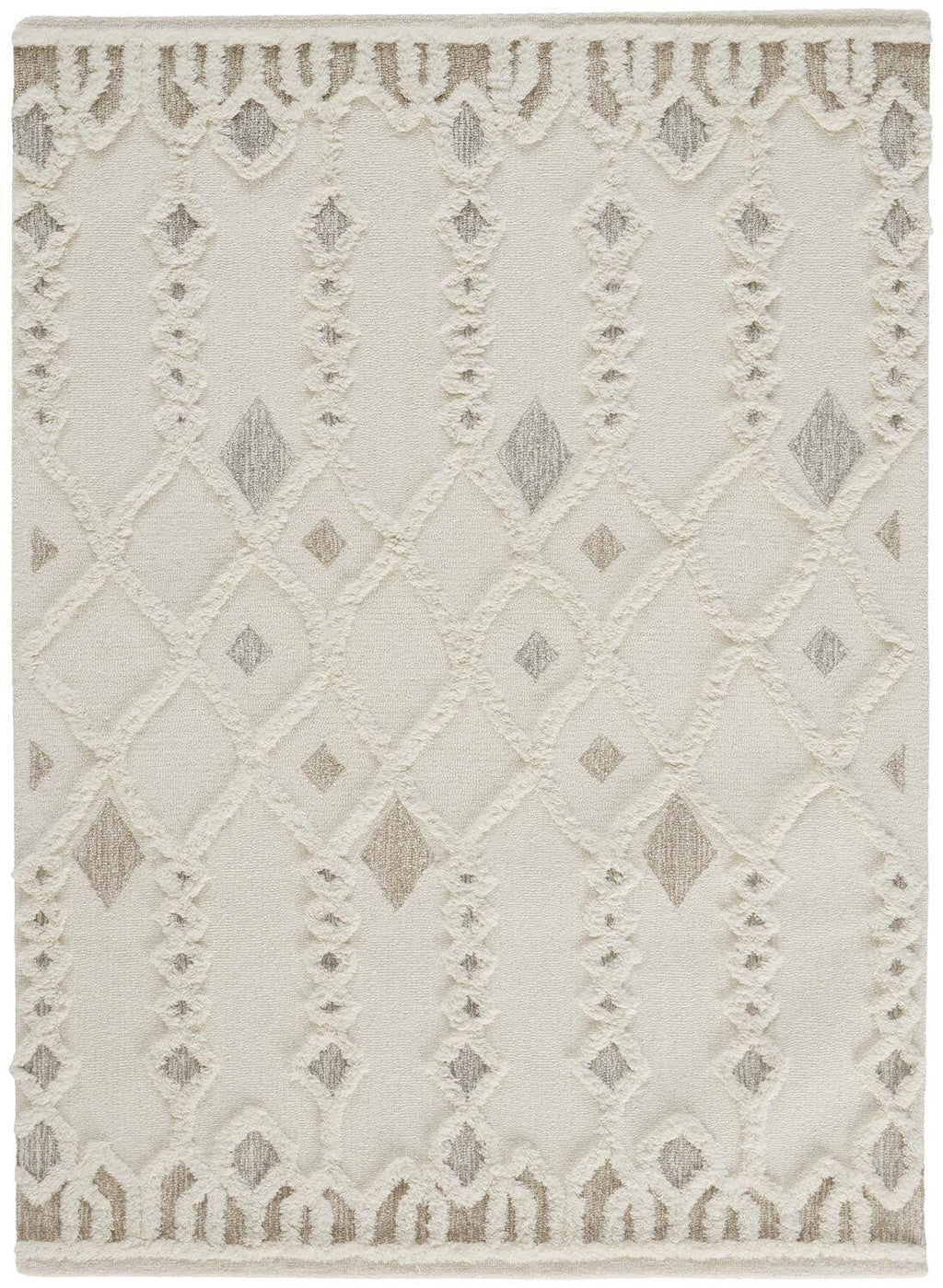 HomeRoots 512805 9 x 12 ft. Ivory Tan & Silver Wool Geometric Hand Tufted Handmade Stain Resistant Rectangle Area Rug