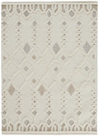 HomeRoots 512805 9 x 12 ft. Ivory Tan & Silver Wool Geometric Hand Tufted Handmade Stain Resistant Rectangle Area Rug