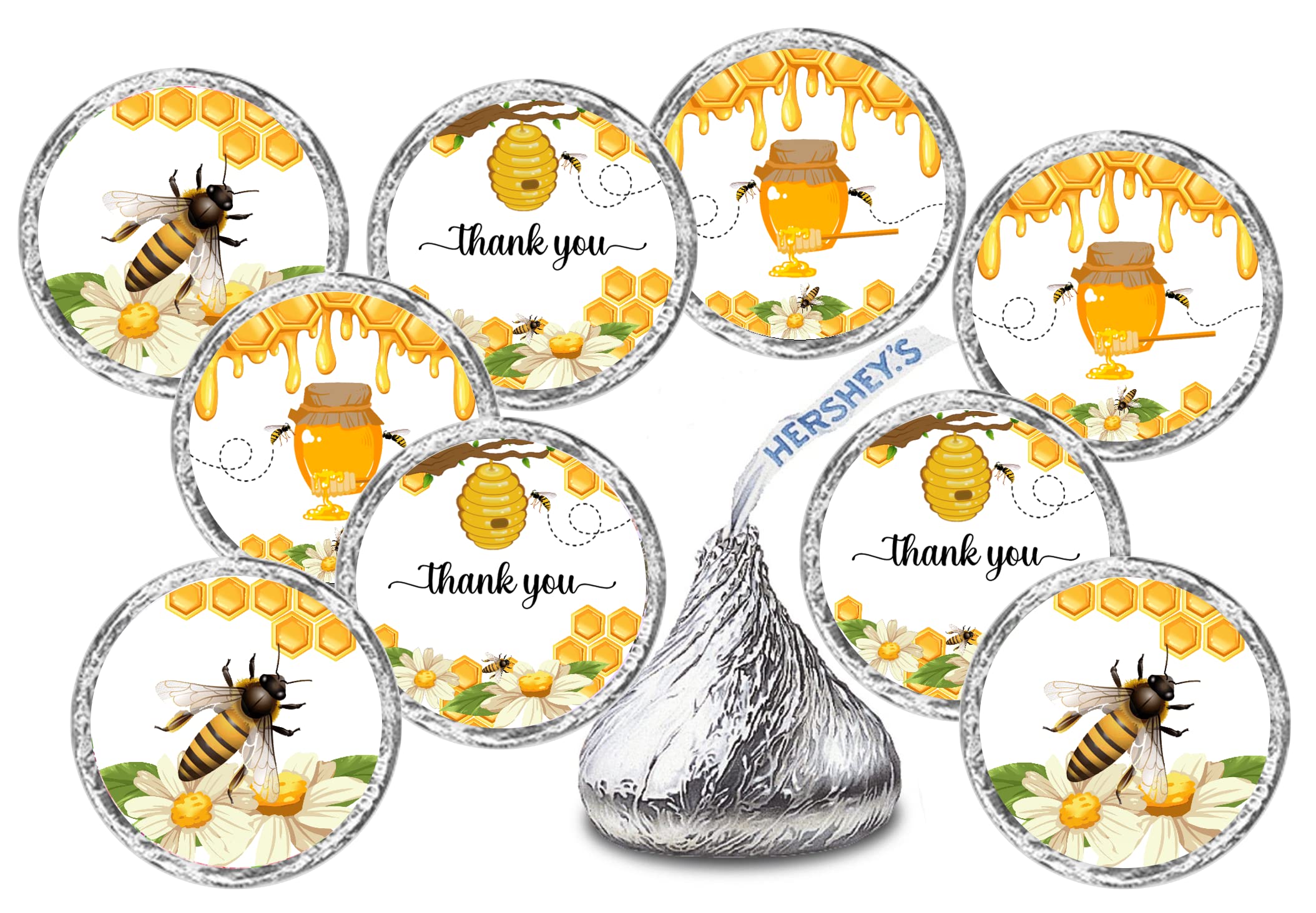 216 Bumble Bee Kisses Labels, Themed Stickers For Baby Shower Or Birthday Party, Event Decorations, Thank You Stickers, Wrappers