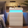 ADORNEVE Nightstand with Charging Station and LED Lights,Night Stand with Sliding Top for Bedroom,Bedside Table with Drawers,Mod