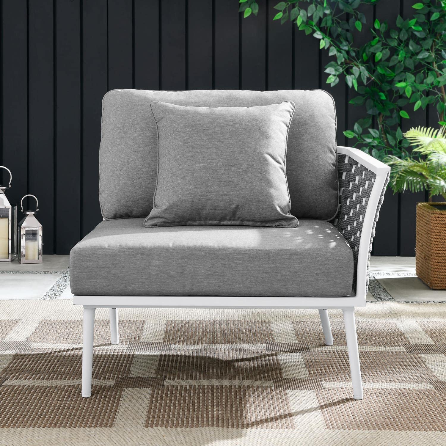 Modway Stance Modern Fabric & Aluminum Outdoor Right-Facing Armchair in Gray