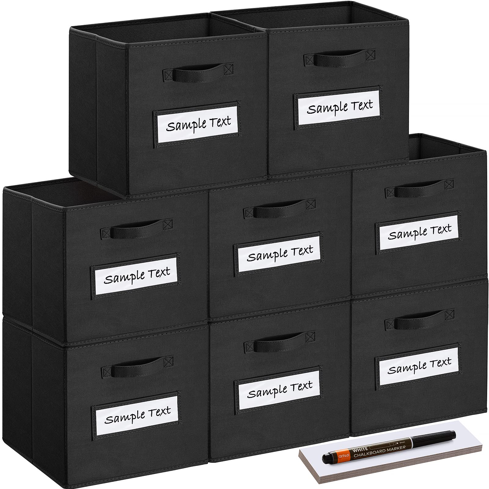 artsdi 13x13 Inch Cube Storage Bins(Set of 8)-Basket Bins with 8 Labels Window Cards & a Pen - Collapsible Storage Organizer Box