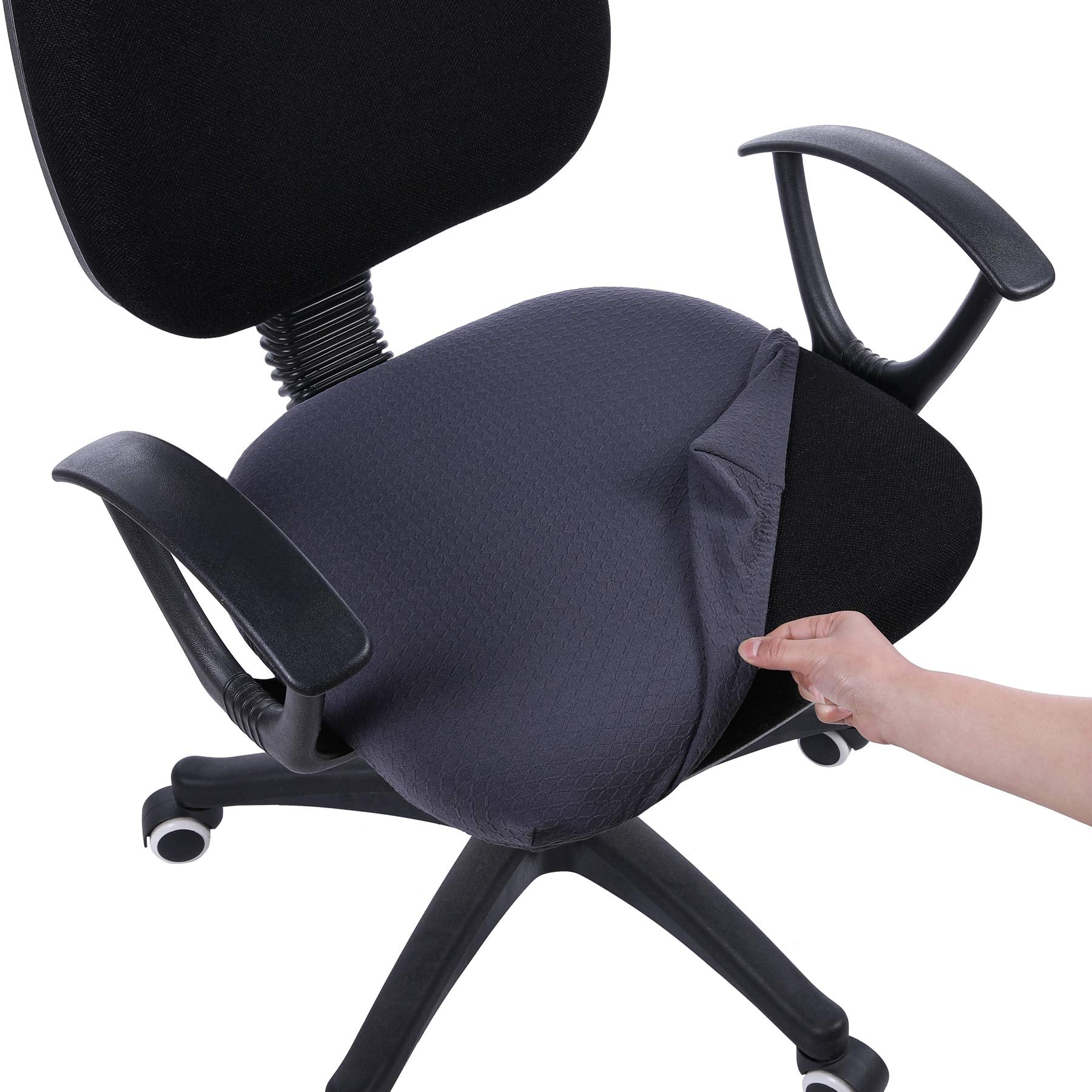 Smiry Stretch Jacquard Office Computer Chair Seat Covers, Removable Washable Anti-dust Desk Chair Seat Cushion Protectors - Dark