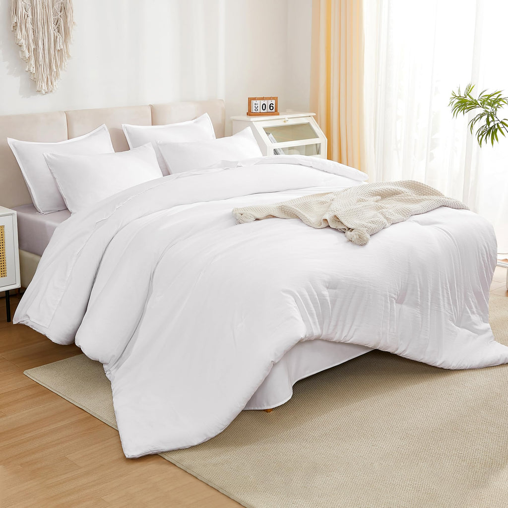 Litanika Comforter King Size Set White - 7 Pieces Bed In A Bag King Beddding Comforter Sets, Plain Lightweight Bed Set With Comf