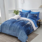 Dinjoy Ombre Blue Comforter Set Twin Size Reversible Gradient Blue Grey Boho Bedding Set For Men Women 7 Pieces Bed In A Bag Boh