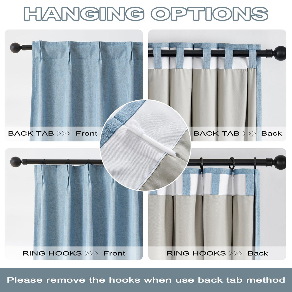 Dualife Slate Stone Blue Curtains 102 Inch Long 2 Panels Set Pinch Pleat Drapes For Living Room Dining Room Thermal Insulated Fu