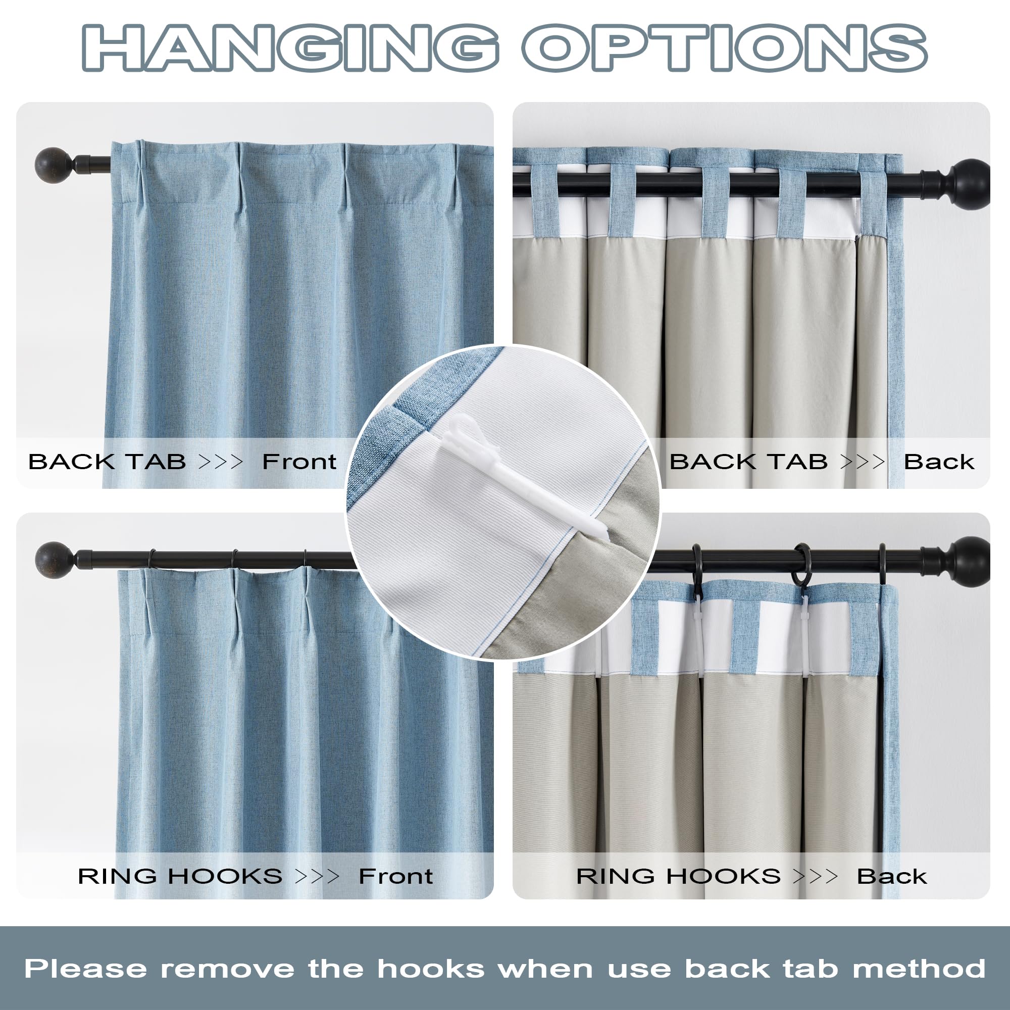 Dualife Slate Stone Blue Curtains 102 Inch Long 2 Panels Set Pinch Pleat Drapes For Living Room Dining Room Thermal Insulated Fu