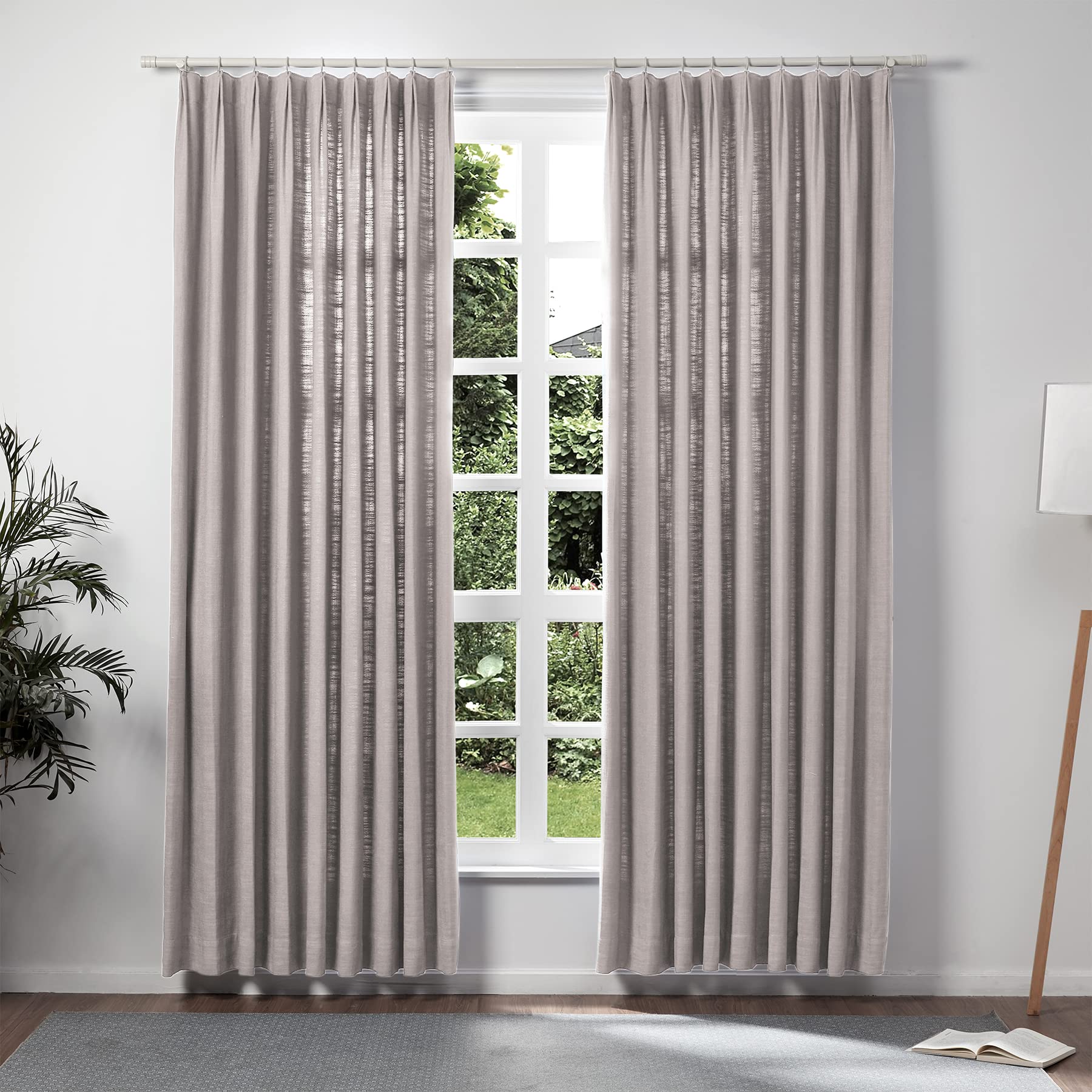TWOPAGES Parchment Linen Pinch Pleat Drape for Dining Room, Room Darkening Light Filtering Double Layer Lined Curtain Window Tre