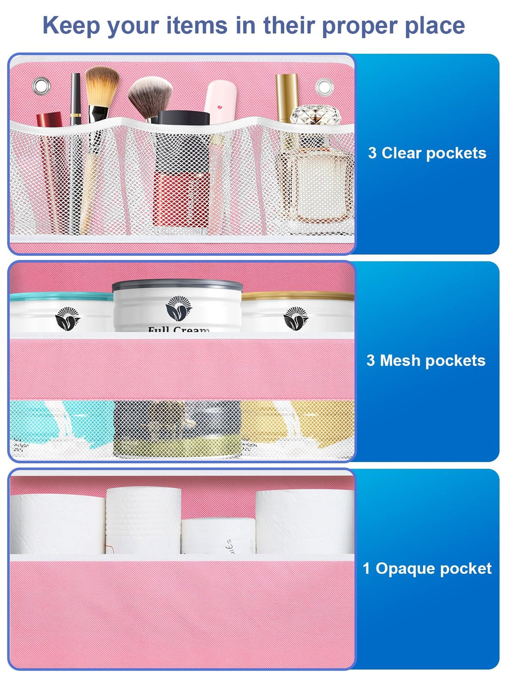 2 Pack Over Door Organizer, Behind Door Hanging Organizer With Clear Window 4 Large Capacity Pockets, Foldable Over The Door Sto