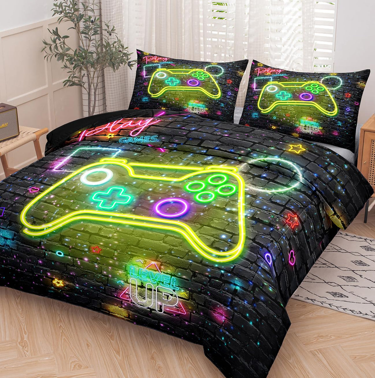 Ninenine Full Size Bedding Sets For Boys,5Pcs Gaming Bedding Sets,Full Size Comforter Size For Boys,Boys Bedding Full Size(1Comf