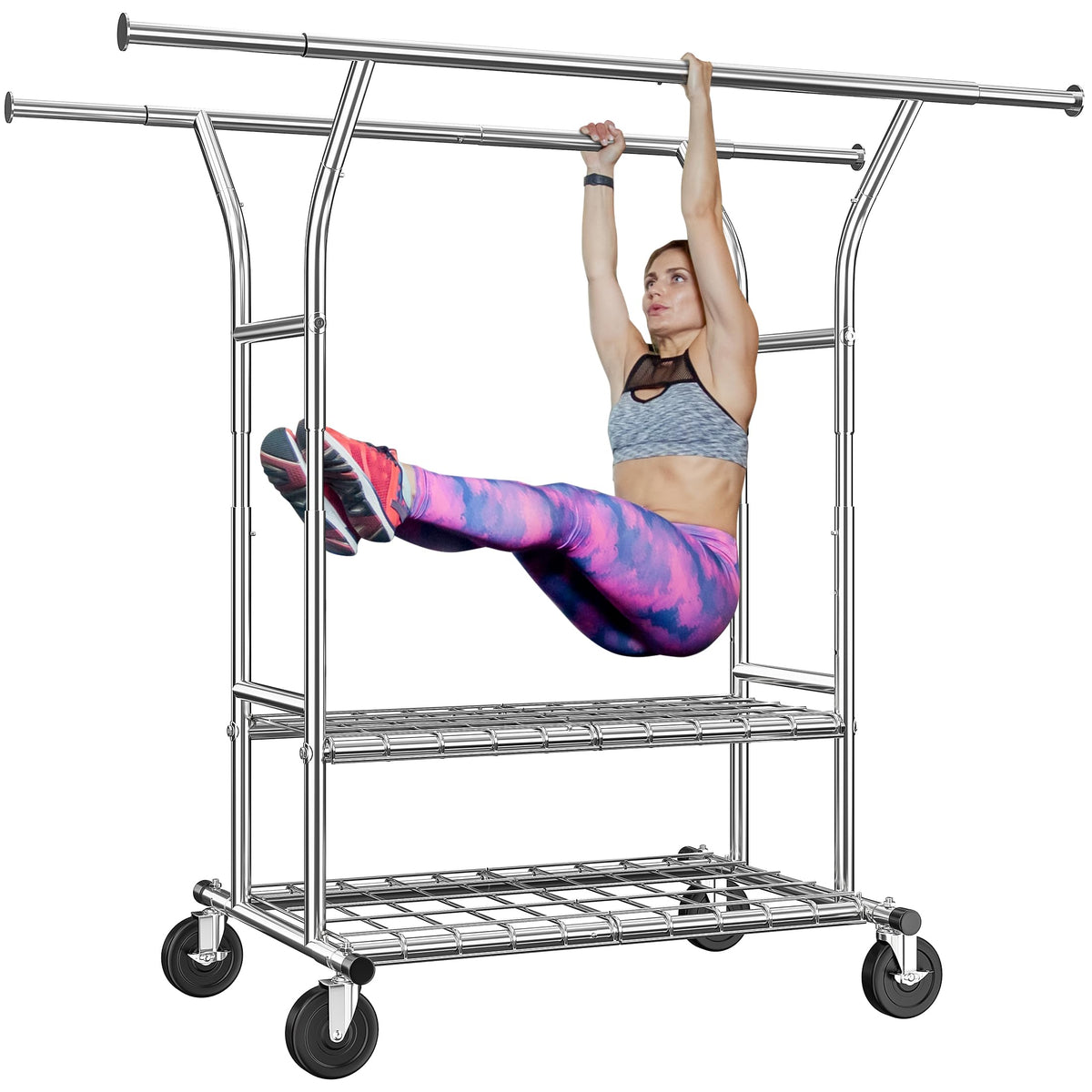 Raybee Clothes Rack Heavy Duty Clothing Rack with Wheels Load 630lbs Clothing Racks for Hanging Clothes Rolling Clothes Rack Adj
