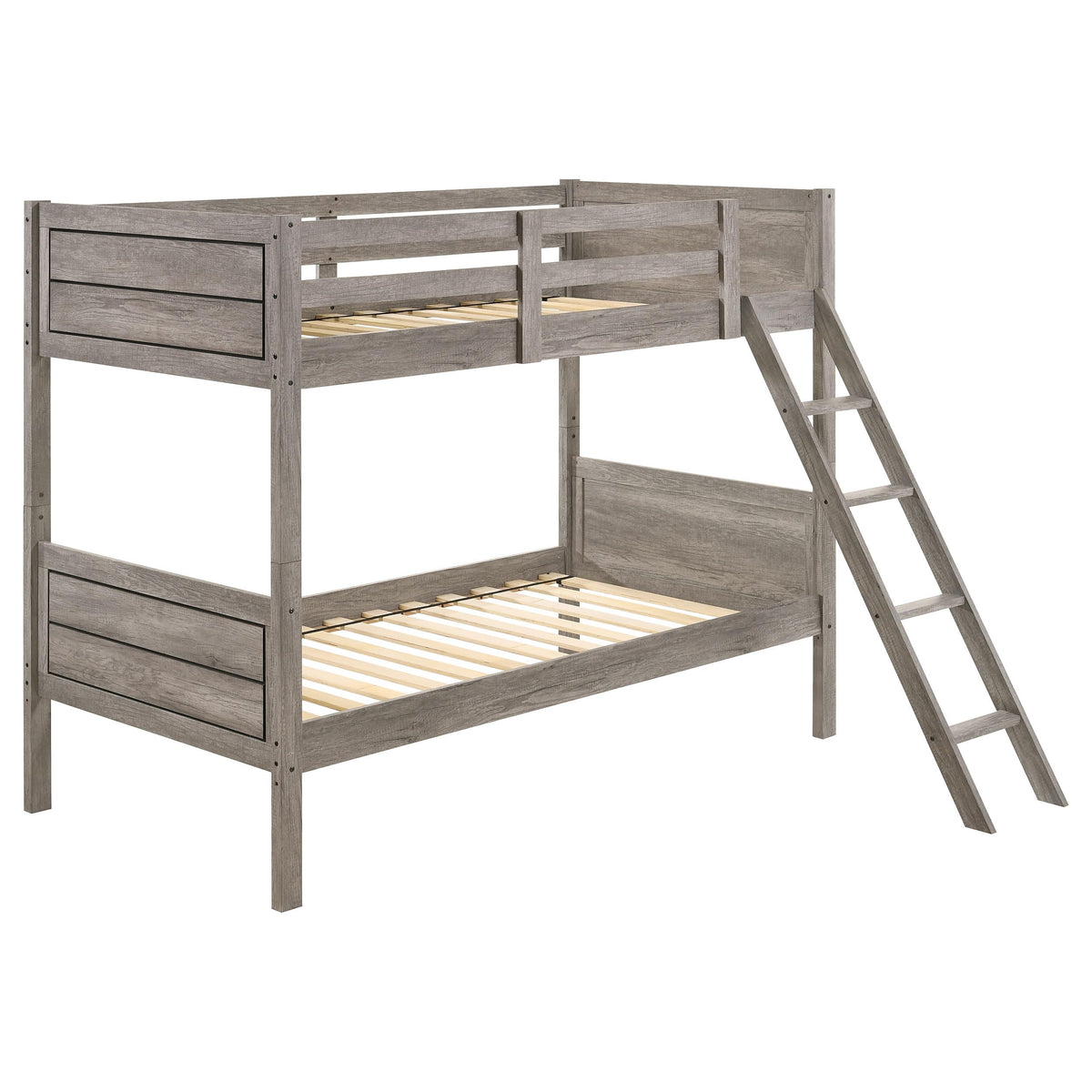 Coaster Home Furnishings Ryder Twin Over Twin Solid Wood Bunk Bed with Guardrail & Ladder, Separates into 2 Individual Beds, Taupe (400818)