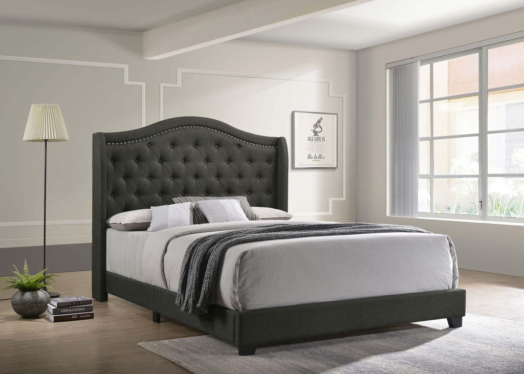 Coaster Home Furnishings Sonoma Transitional Fabric Upholstered Queen Size Wingback Bed Frame 56-inch Headboard Grey 310072Q