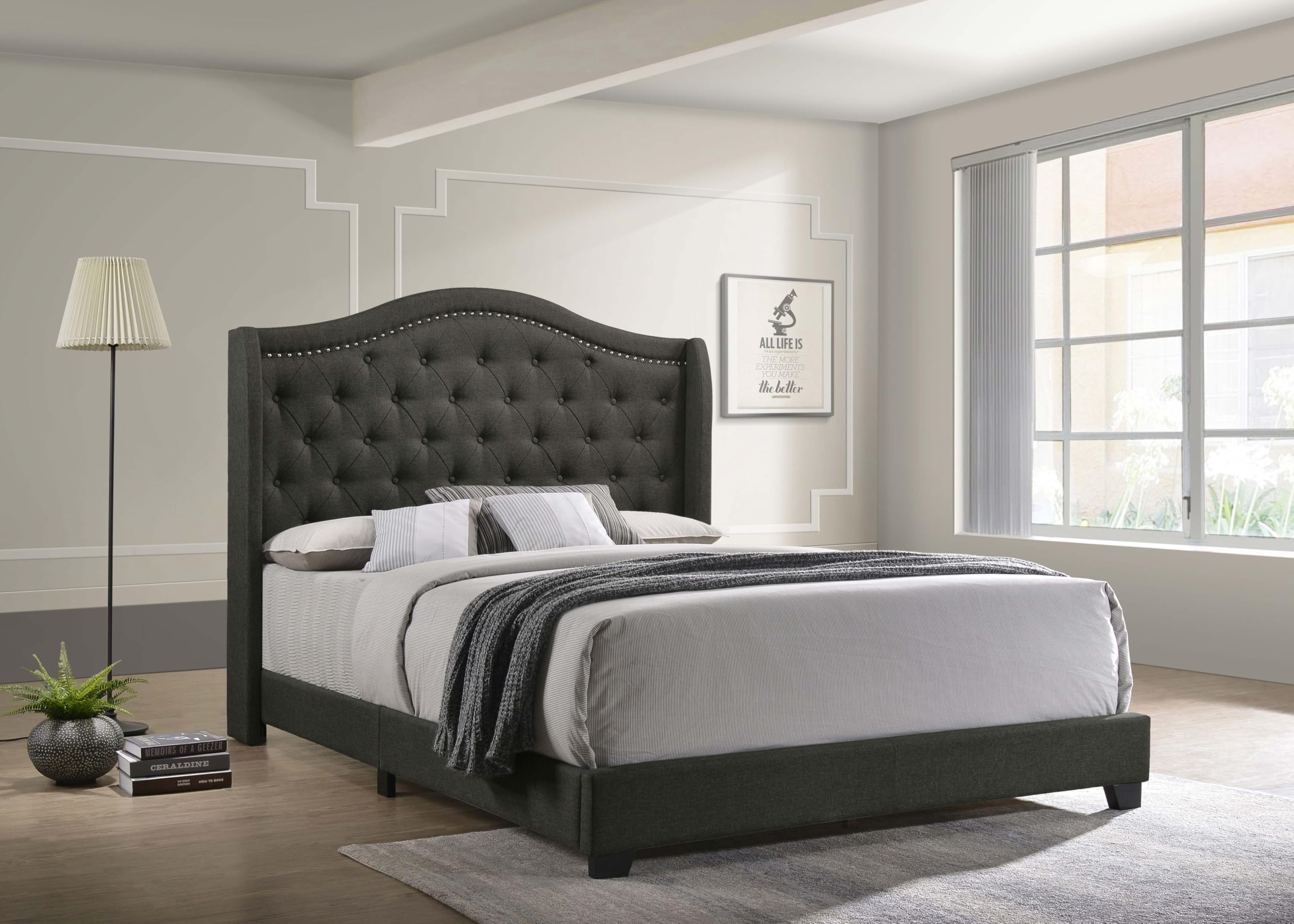 Coaster Home Furnishings Sonoma Transitional Fabric Upholstered Queen Size Wingback Bed Frame 56-inch Headboard Grey 310072Q