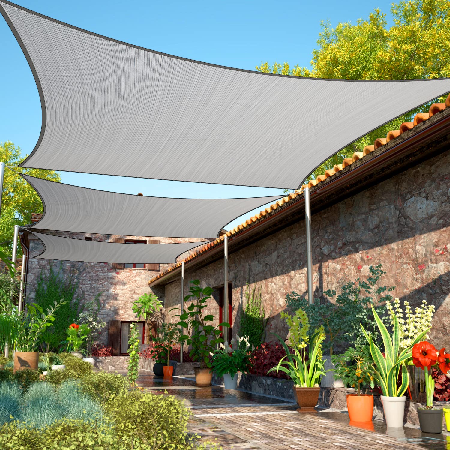Shademart 8' X 14' Grey Sun Shade Sail Upf50 Rectangle Canopy Fabric Cloth Screen Smtapr0816, Water And Air Permeable & Uv Resis