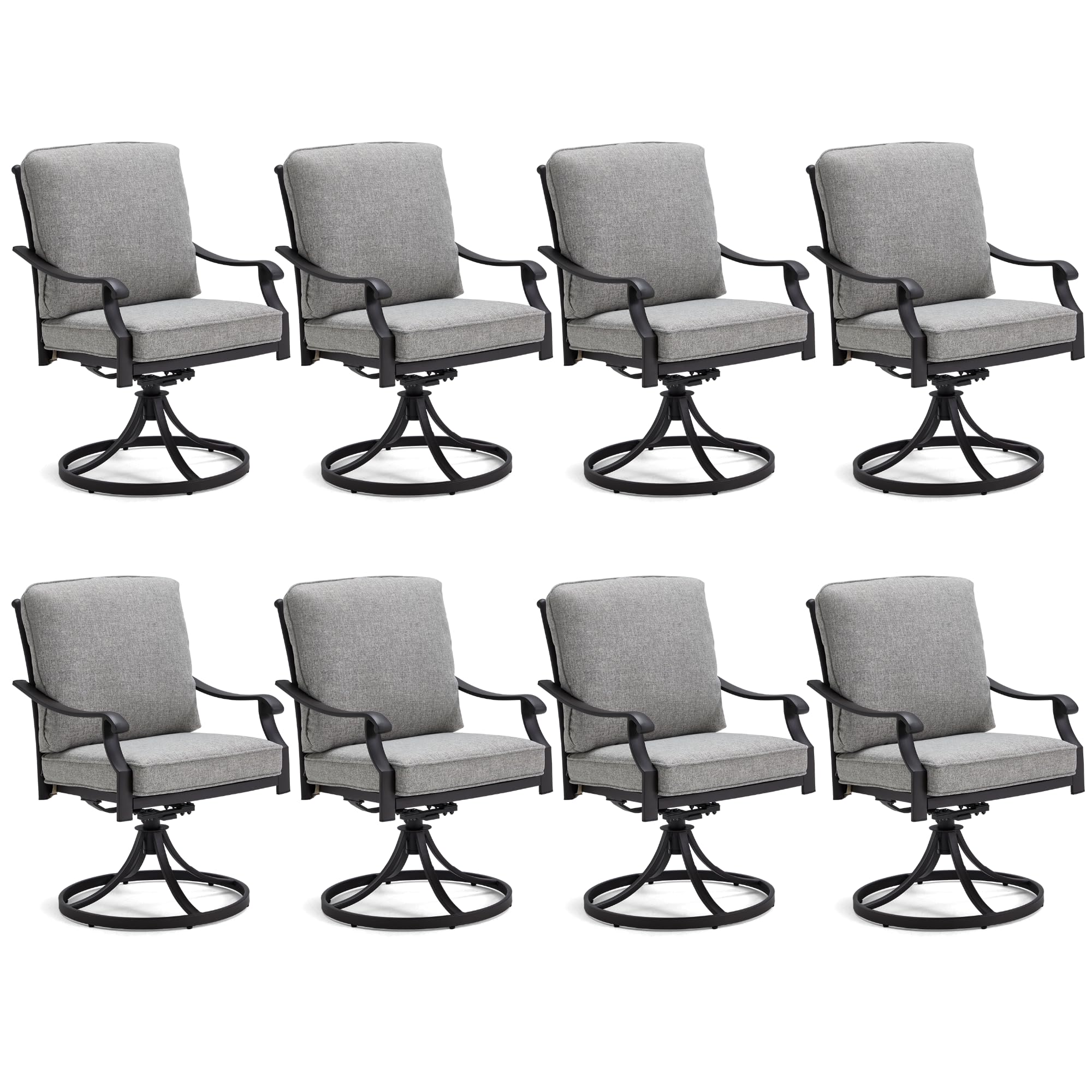 Erommy Patio Swivel Chair Set Of 8, Heavy Duty Outdoor Dining Chairs With Thickened Cushions, Metal Patio Chairs Gentle Rocker F