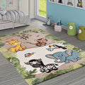 Paco Home Nursery Rug For Kids - Jungle Animals Giraffe Lion Monkey In Beige, Size:5'3' X 7'7'