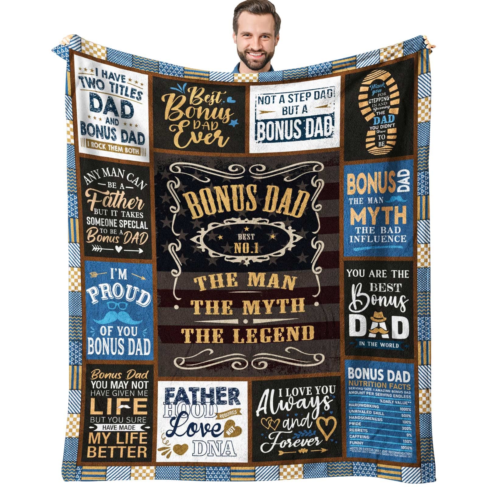 Siklty Bonus Dad Gifts Throw Blanket 60' X 50', Step Dad Birthday Gift From Daughter, Gifts For Bonus Dad From Son, Best Stepp