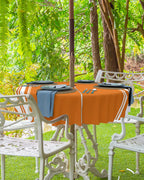 Fall Outdoor Tablecloth With Umbrella Hole, Farmhouse Orange White Stripe Round Tables Zippered Table Cloth Waterproof Tabletop