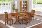 East West Furniture PLPO5-SBR-W 5 Piece Kitchen Table Set for 4 Includes an Oval Dining Room Table with Butterfly Leaf and 4 Solid Wood Seat Chairs, 42x78 Inch, Saddle Brown