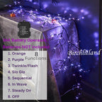Birchlitland Halloween Lighted Garland 6Ft 120L Orange And Purple Bi-Color Led Lights 8 Functions, Black Glittered Garland Light