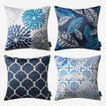 Phantoscope Set Of 4 New Living Series Velvet Pillow Leaf Geometric Throw Decorative Velvet Pillow Cover Cushion Cover, Dark Blue 20 X 20 Inches 50 X 50 Cm