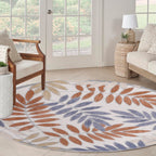 Nourison Aloha Indoor/Outdoor Blue Mocha 7’10” X Round Area Rug, Easy Cleaning, Non Shedding, Bed Room, Living Room, Dining Room, Backyard, Deck, Patio (8 Round)