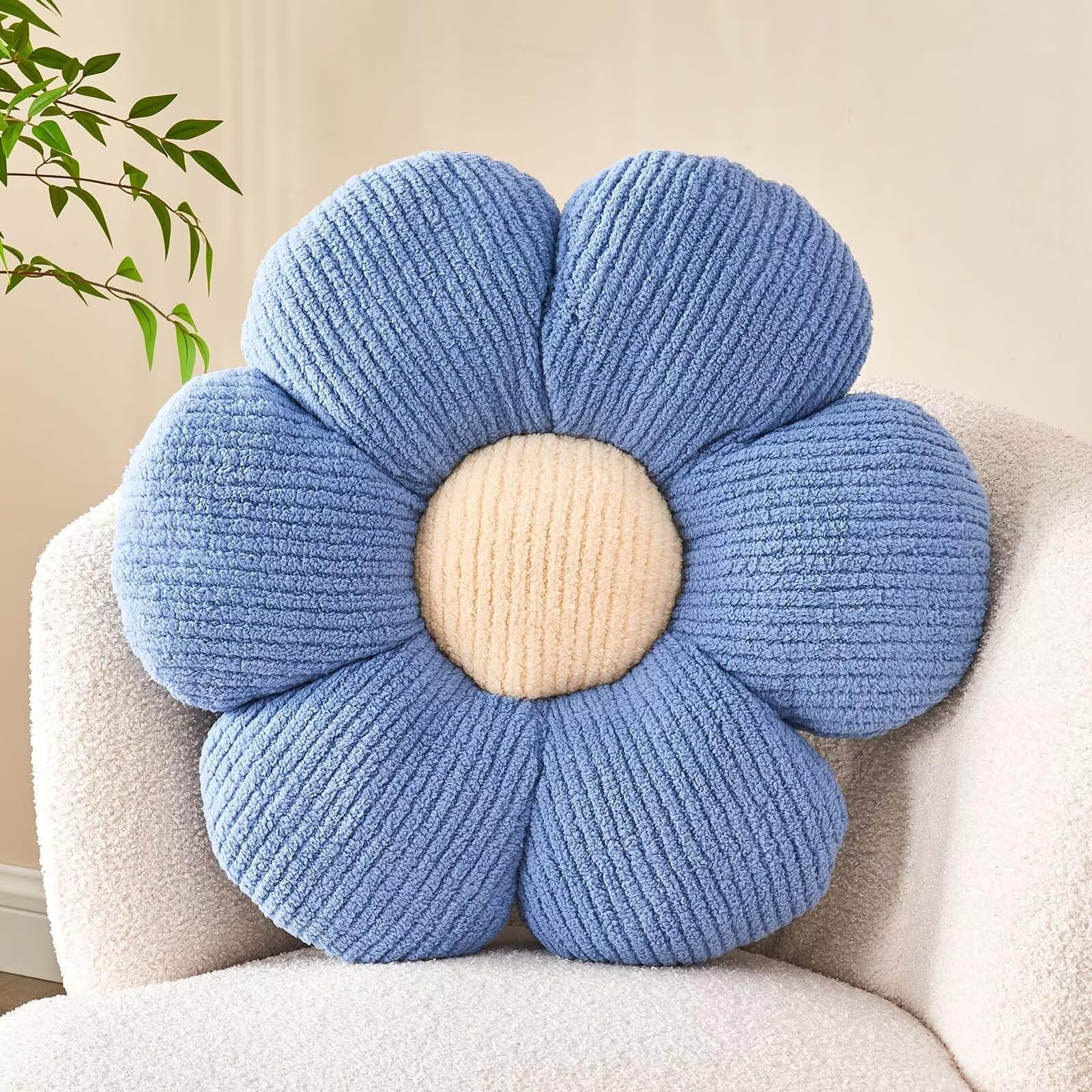 Kcvvcr Flower Throw Pillow, Soft Blue 14.9' Flower Pillow For Home Decor, Cute Flower Shaped Floor Pillow Aesthetic Flower Plus