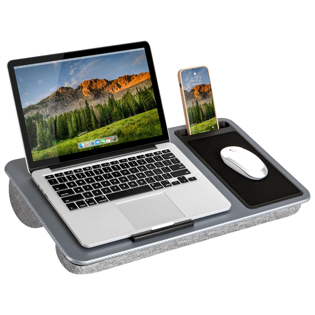Lapgear Home Office Lap Desk With Device Ledge, Mouse Pad, And Phone Holder - Silver Carbon - Fits Up To 15.6 Inch Laptops - Sty