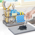 HapiRm Sink Caddy Sponge Holder  Kitchen Sink Organizer with Instant Drying Stone and Brush Holder, Stainless Steel Sponge Cadd