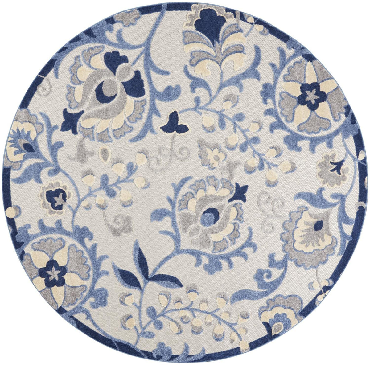 Nourison Aloha Indoor/Outdoor Blue/Grey 7'10' X Round Area -Rug, Easy -Cleaning, Non Shedding, Bed Room, Living Room, Dining Room, Deck, Backyard, Patio (8 Round)