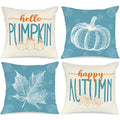 Ywlake Teal 16x16 Throw Fall Pillow Covers Set of 4, Maple Leaf Pumpkin Decorative Holiday 16 x 16 Autumn Cushion Covers Thanksg