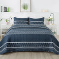 Andency Navy Blue Quilt Set Twin (68X86 Inch), 2 Pieces(1 Striped Triangle Printed Quilt And 1 Pillowcase), Bohemian Summer Ligh