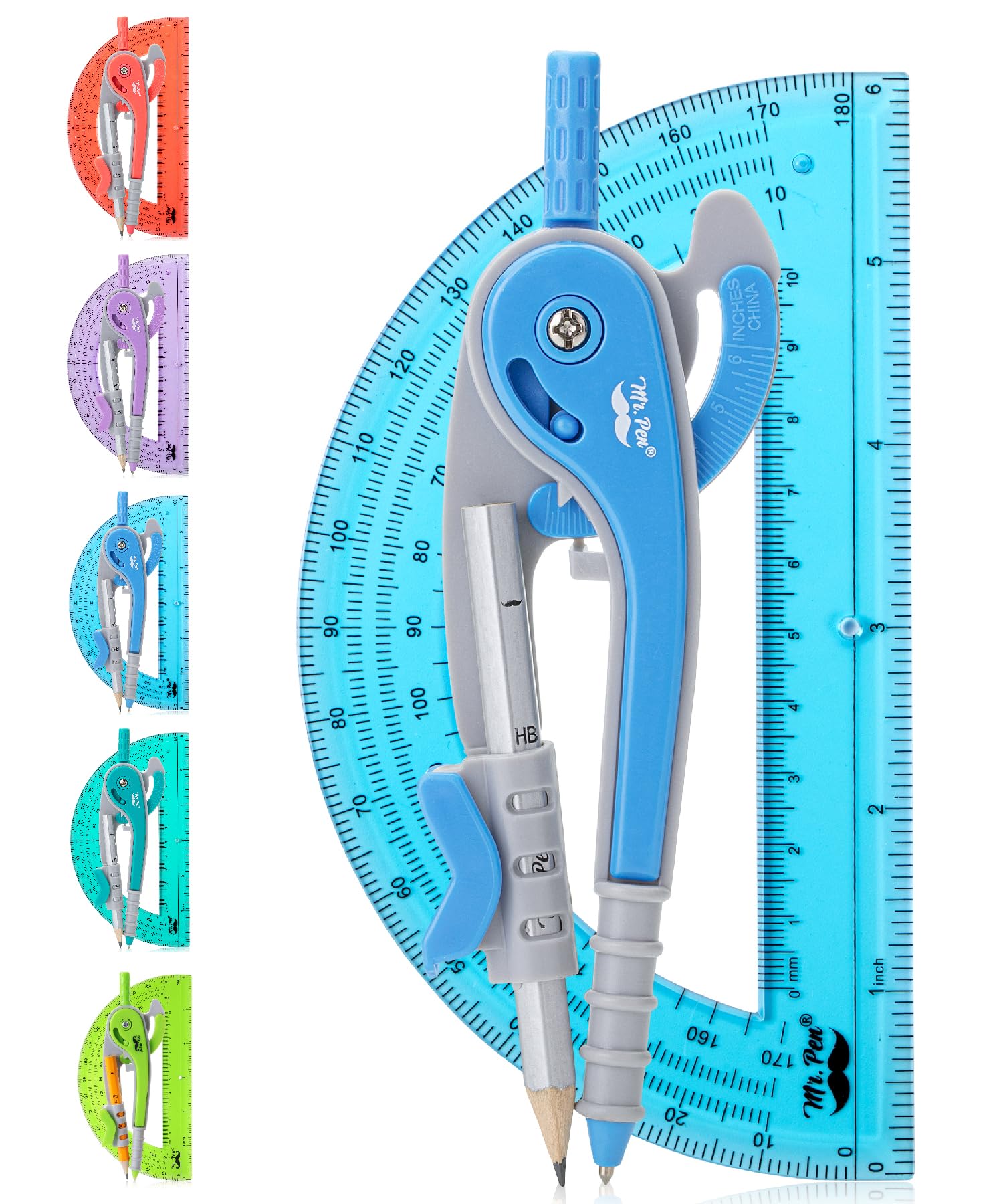 Mr. Pen- Compass And Protractor Set, Blue, Compass Geometry Tool, Protractor And Compass Set, Compass Drawing Tool, Drawing Comp