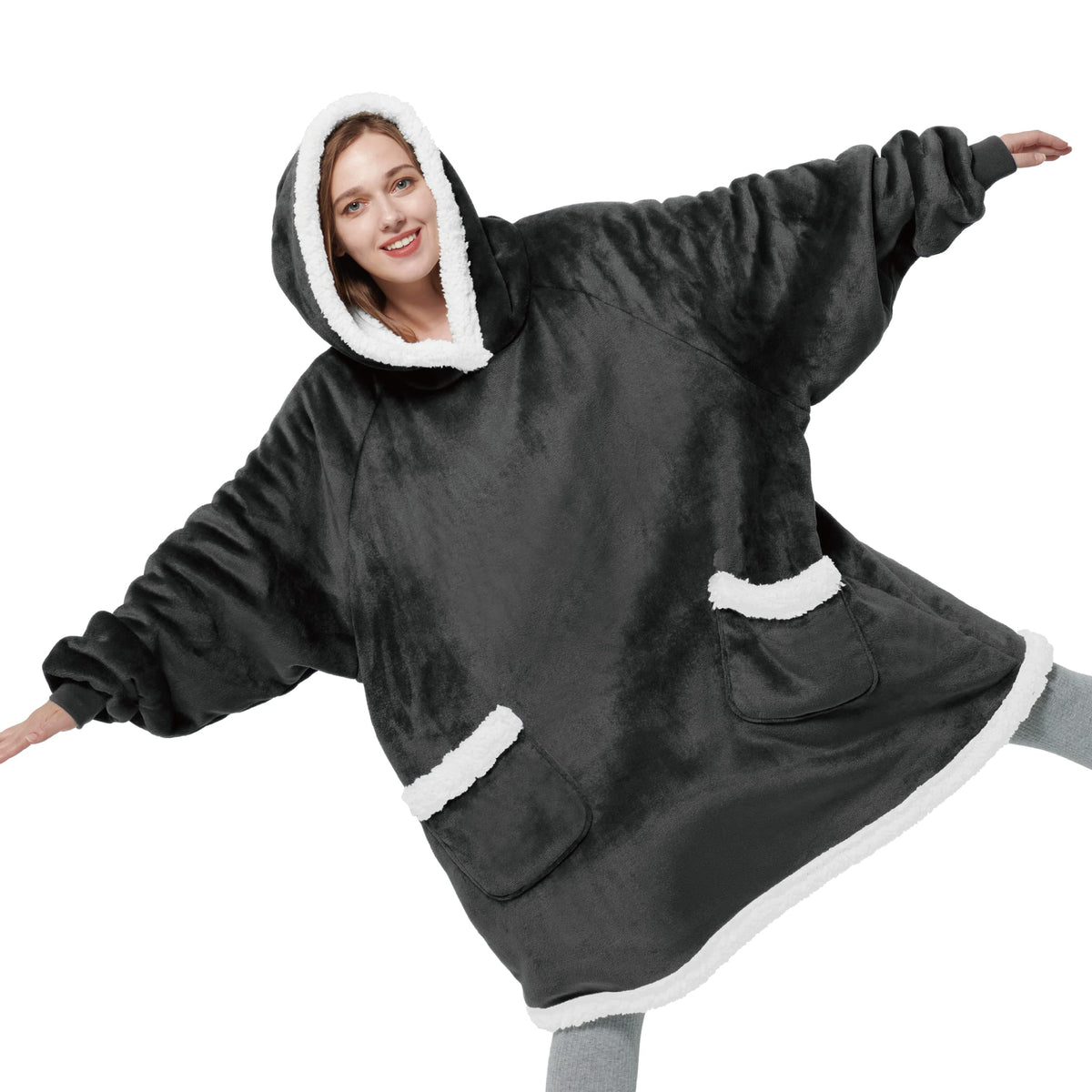 Bedsure Wearable Blanket Hoodie With Sleeves - Sherpa Hooded Blanket Adult As Gifts For Mom Women, Winter Sweatshirt Blanket Sta