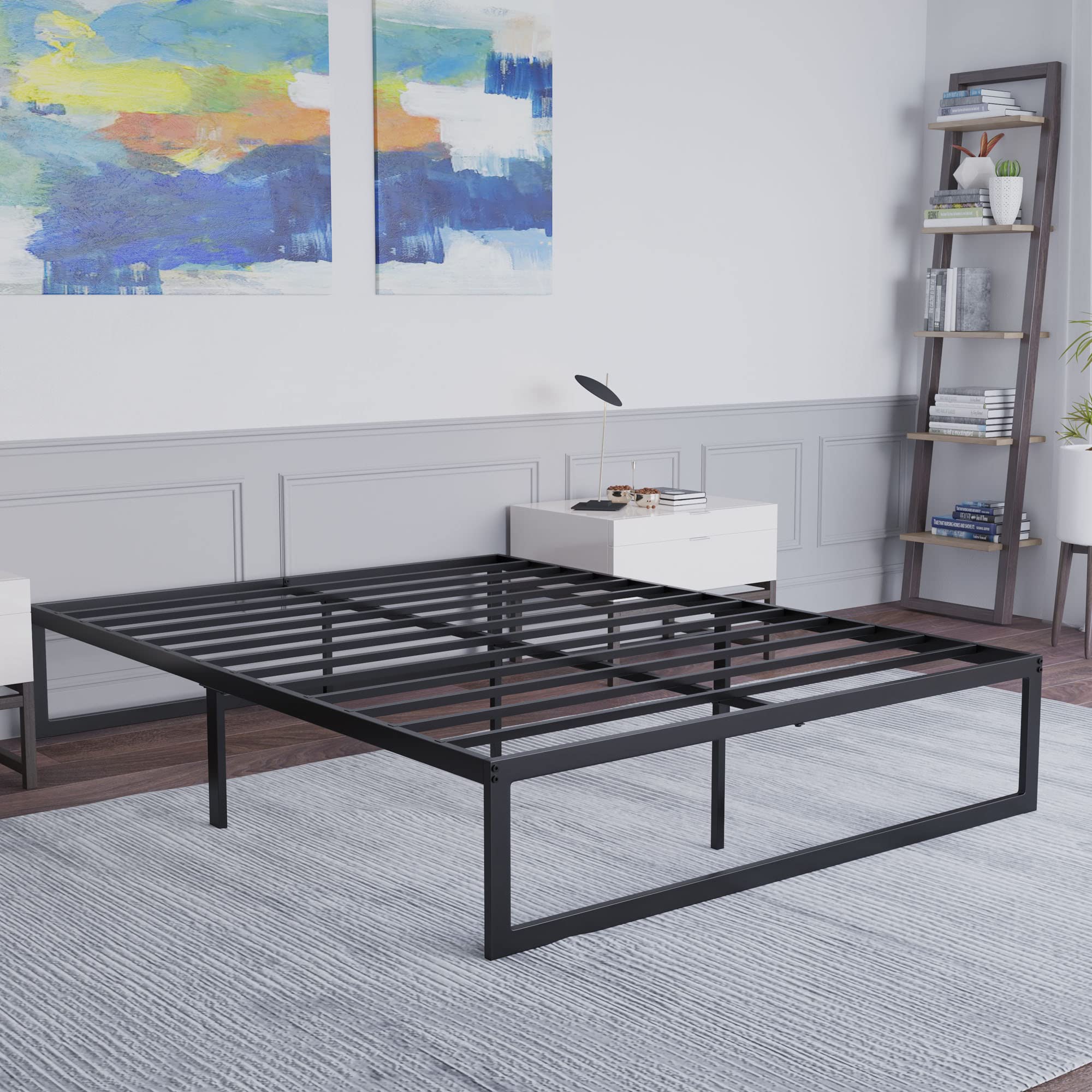 Flash Furniture Bentley 14&quot; Metal Platform Bed Frame - Black Frame/Steel Slat Supports - 12.5&quot; Underbed Storage - No Box Spring Needed - Quick Lock Functionality-Full