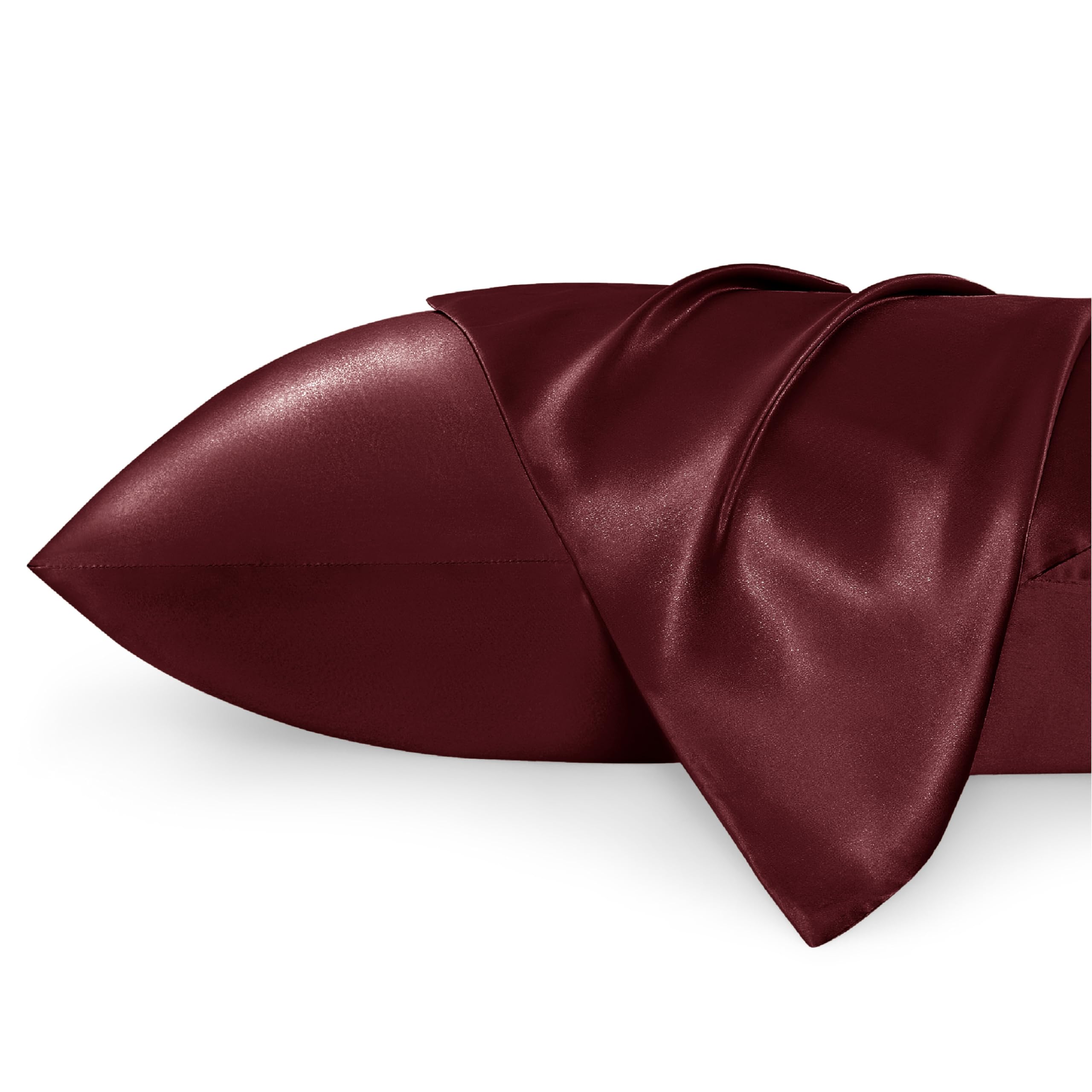 Bedsure Satin Pillowcase For Hair And Skin Queen - Burgundy Silky Pillowcase 2 Pack 20X30 Inches - Satin Pillow Cases Set Of 2 W