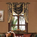 Loom and Mill Luxury Waterfall Valance for Living Room, Classic Damask Jacquard Swag Valances with Tassels, Balck Swag Curtains 