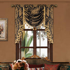 Loom and Mill Luxury Waterfall Valance for Living Room, Classic Damask Jacquard Swag Valances with Tassels, Balck Swag Curtains 