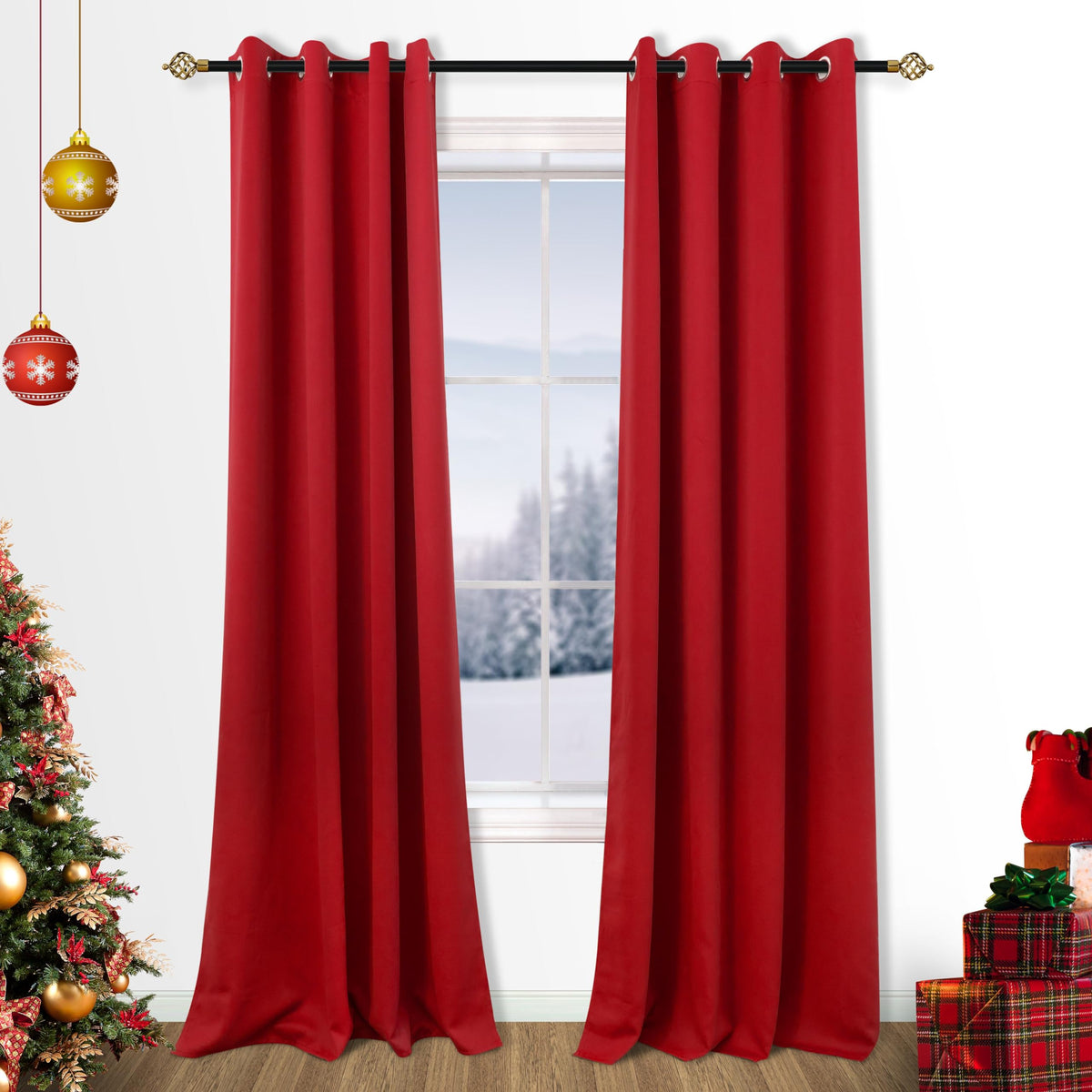 Mrs.Naturall Red Curtains for Bedroom 84 Inch Length 2 Panels Set Blackout Grommet Window Black Out Luxury Curtains for Living R