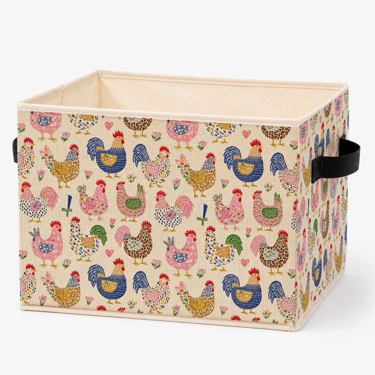 WPQTHIP Colorful Boho Chicken Storage Bins Box, Rustic Country Chicken Hen Rooster Foldable Storage Basket with Handles for Farm