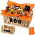 Hushee Halloween Boo Basket Water Hyacinth Woven Spooky Basket, Rectangular
