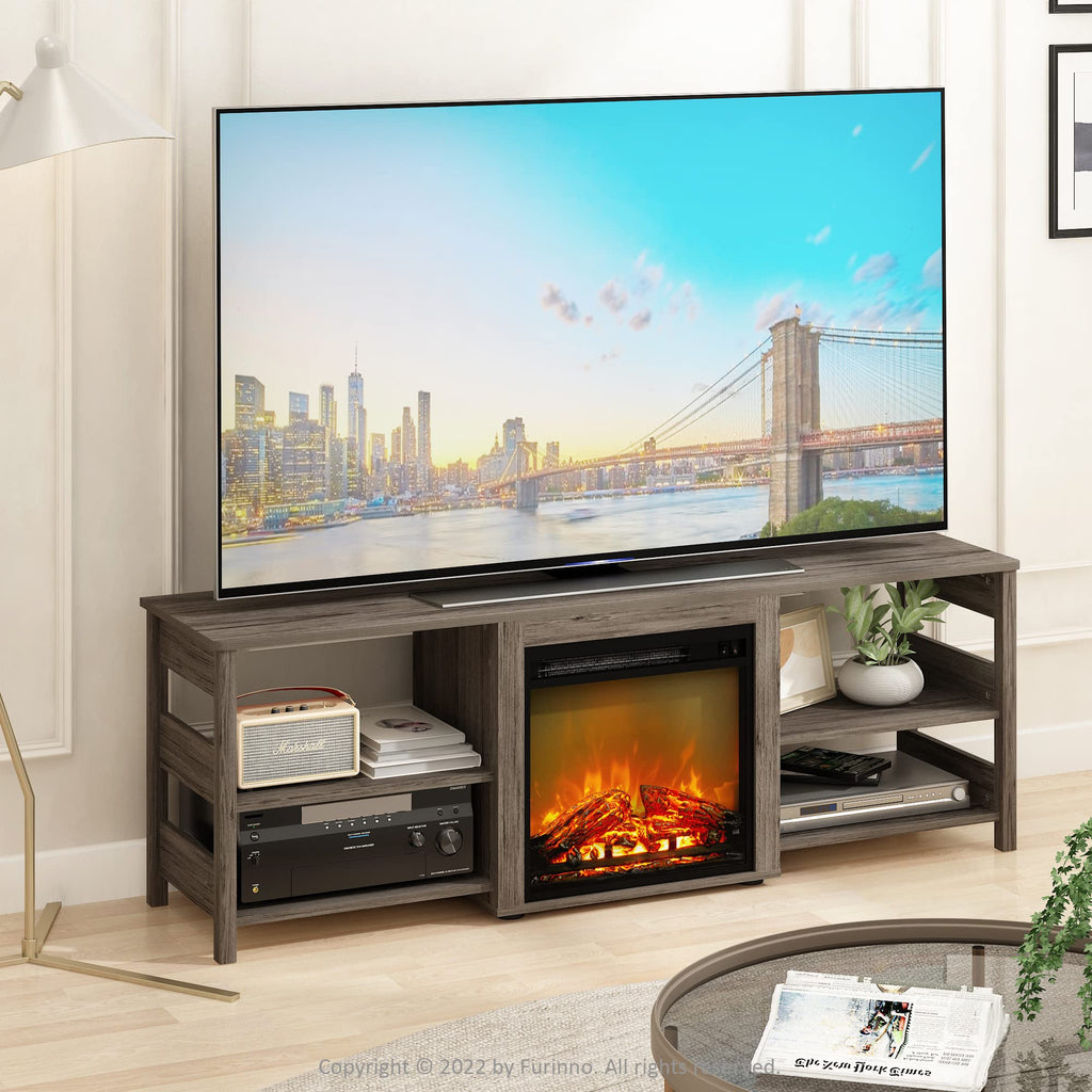 Furinno Classic 70 Inch TV Stand with Fireplace, Rustic Oak