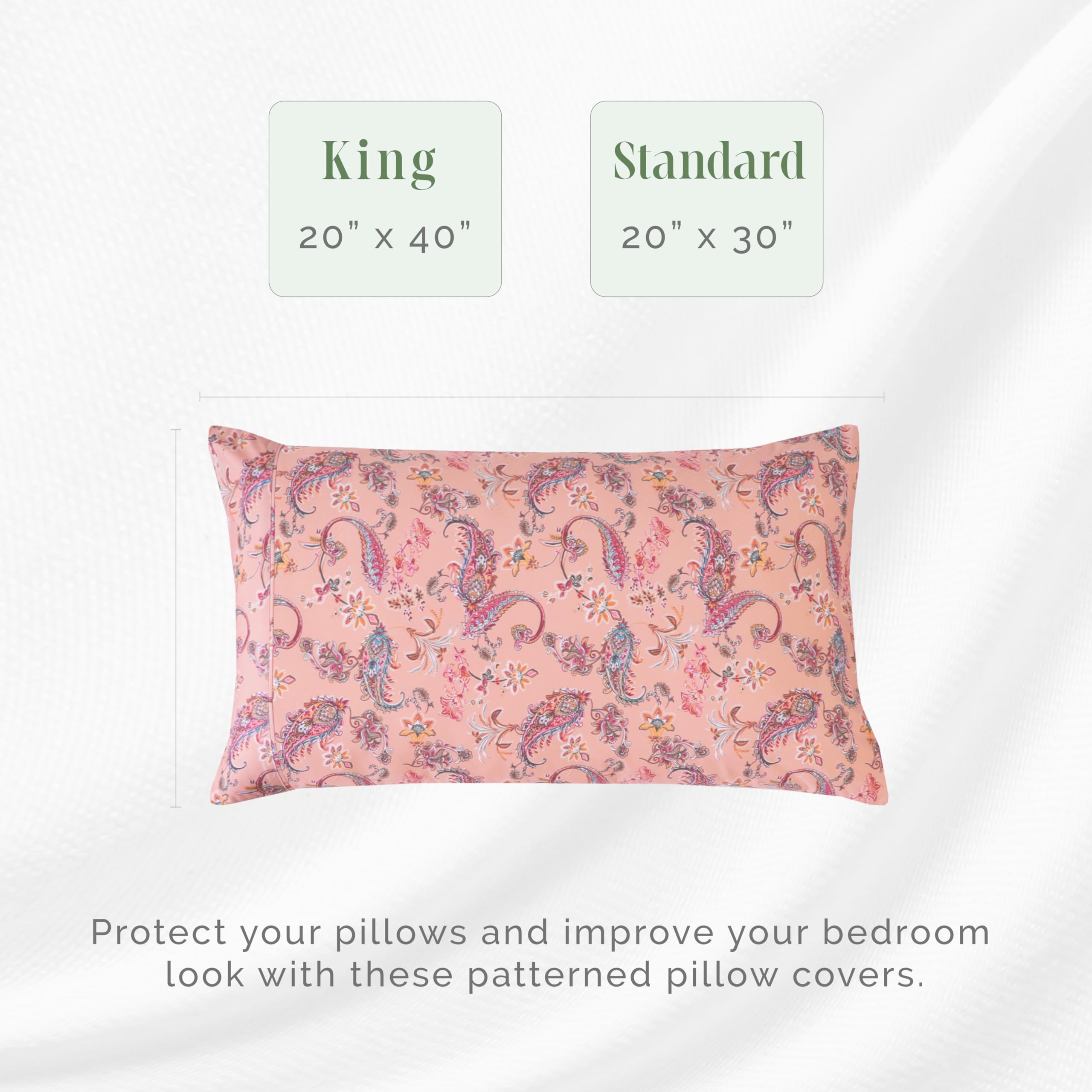 Elegant Comfort Ultra Soft Set Of 2 Floral Print Pillowcases - 1500 Premium Hotel Quality Microfiber, Soft And Smooth Envelope Closure 2-Piece Pillow Covers - Standard/Queen, Paisley Coral