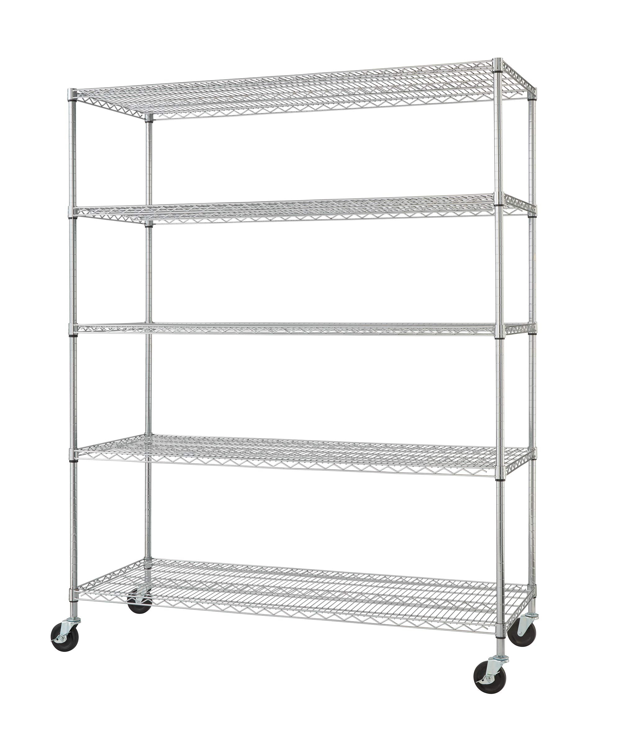 TRINITY EcoStorage Heavy Duty 5-Tier Adjustable Wire Shelving with Wheels for Kitchen Organization, Garage Storage, Laundry Room