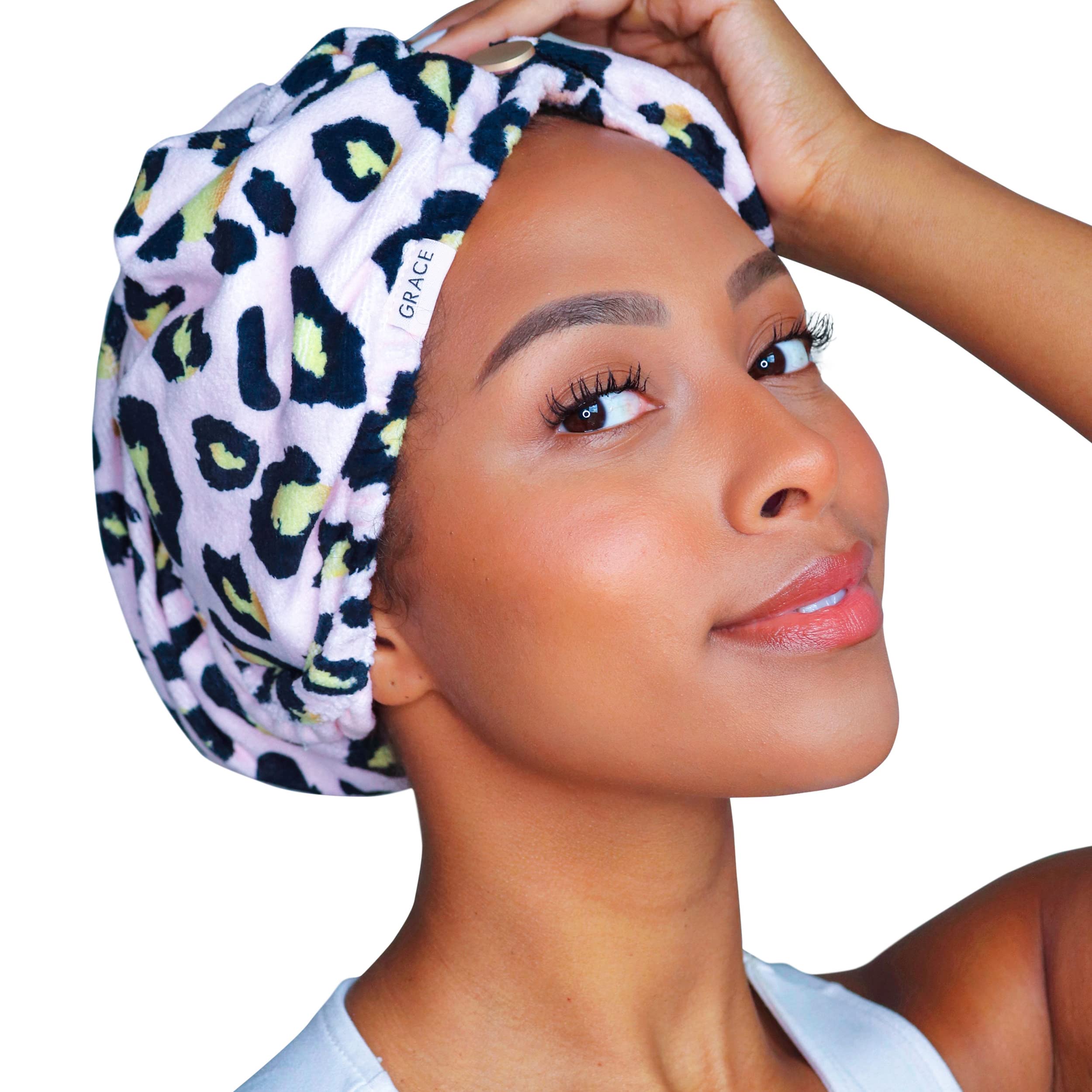 GRACE & COMPANY Luxe Micro-Cotton Hair Towel Wrap for Women - Super Absorbent Quick Drying Towel for Curly, Long and Natural Hai
