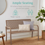 Best Choice Products Outdoor Bench 2-Person Metal Steel Benches Furniture For Garden, Patio, Porch, Entryway W/Geometric Backrest, 790Lb Capacity - Taupe