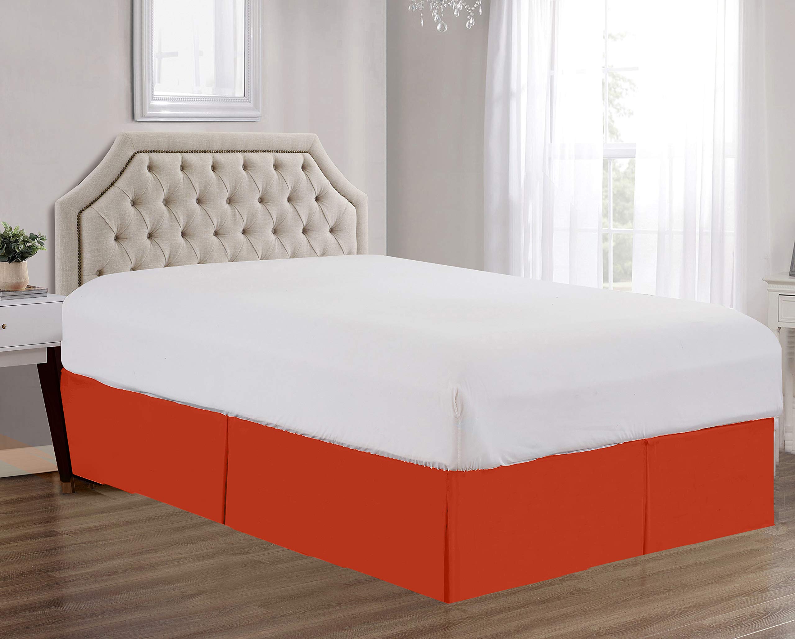 Sheets & Beyond Super Soft Solid Brushed Microfiber 14' Pleated Bed Skirt/Dust Ruffle (King Size, Orange)