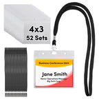 See-It! 52 Sets Badge Holder With Lanyard Name Tag Holder And Lanyards 4X3 Size Quick Load No Zipper Name Badge Holders Lanyards